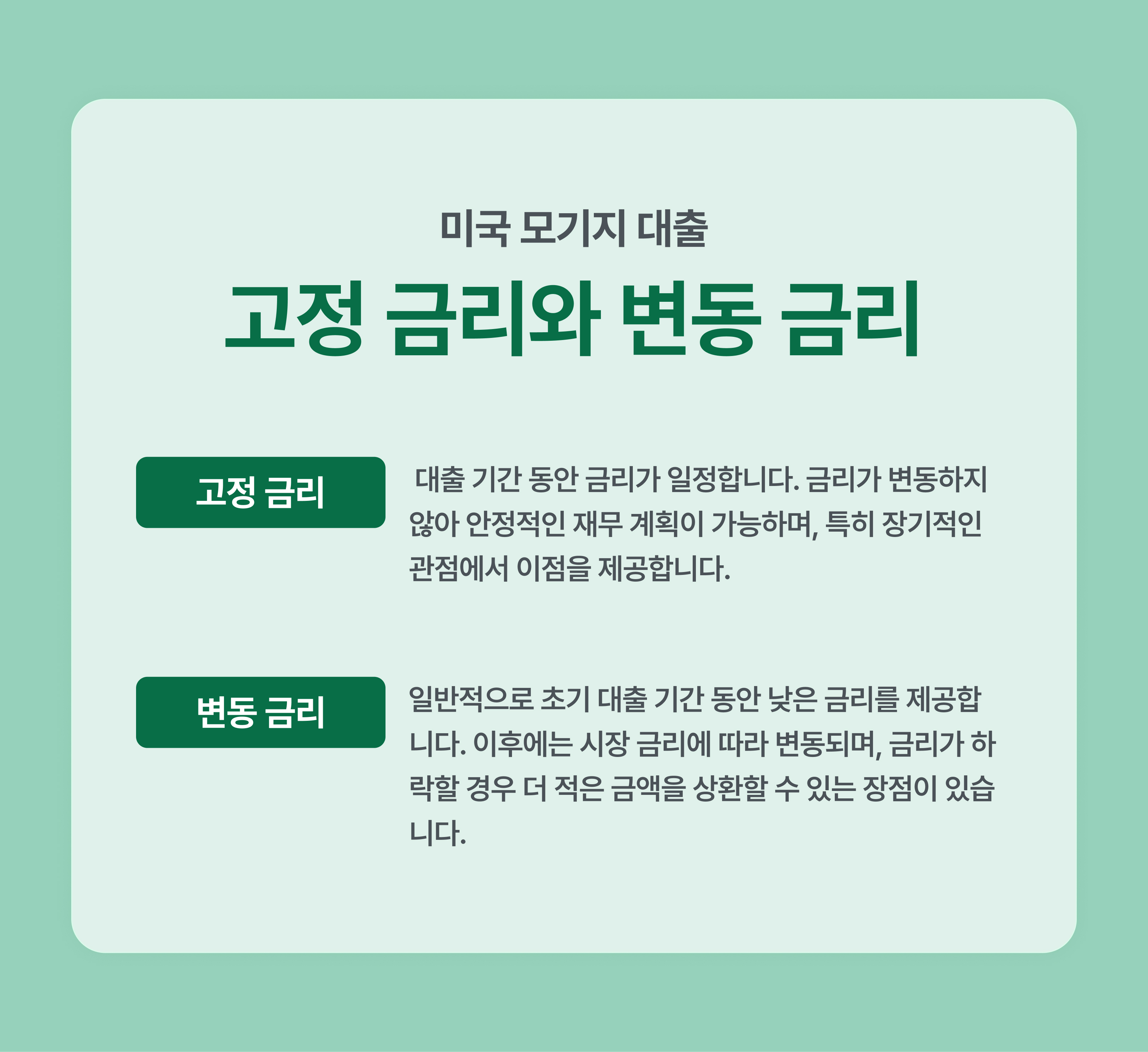 미국 모기지 대출: 고정 금리와 변동 금리, 무엇을 선택해야 할까?